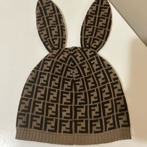 Fendi Kids Brown Bunny Ear Hat